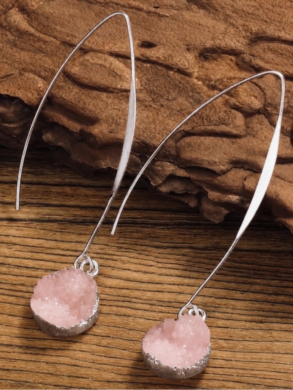Anthropologie pink sparkle druzy like stone drop earrings silver nwt